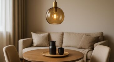 Chez Leroy Merlin, cette suspension en verre doré à moins de 40 € donne un effet hôtel de luxe, mais pas pour longtemps