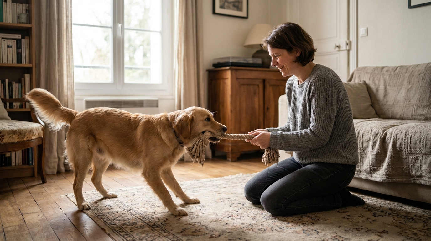 Chien : ce geste que presque tous les maîtres font au tir à la corde peut lui ruiner les cervicales sans le savoir