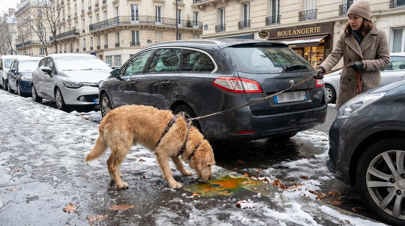 Il a léché une flaque sous une voiture : ce poison d’antigel en hiver qui peut tuer votre chien en 24 heures