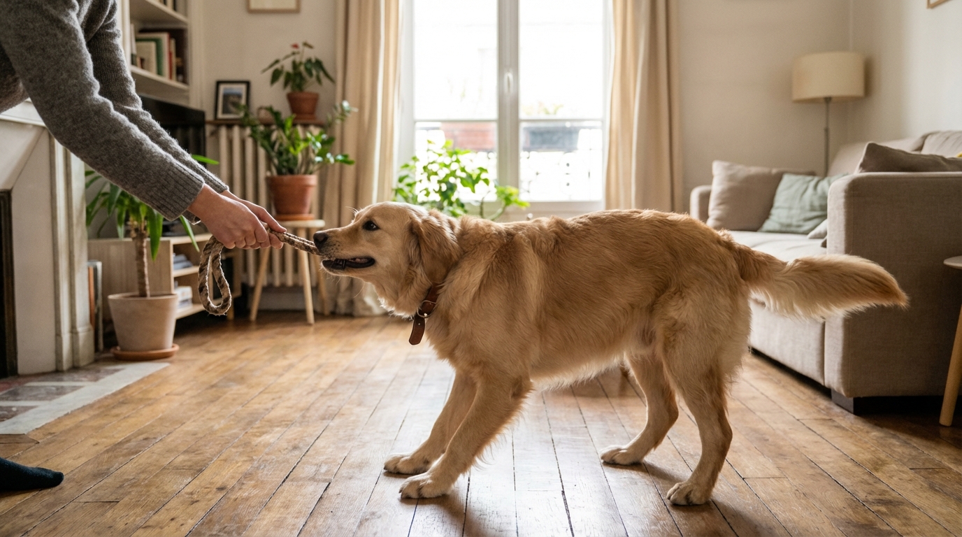 Jeu de traction avec votre chien : ce mouvement réflexe avec la corde abîme sa colonne, que tous les maîtres font