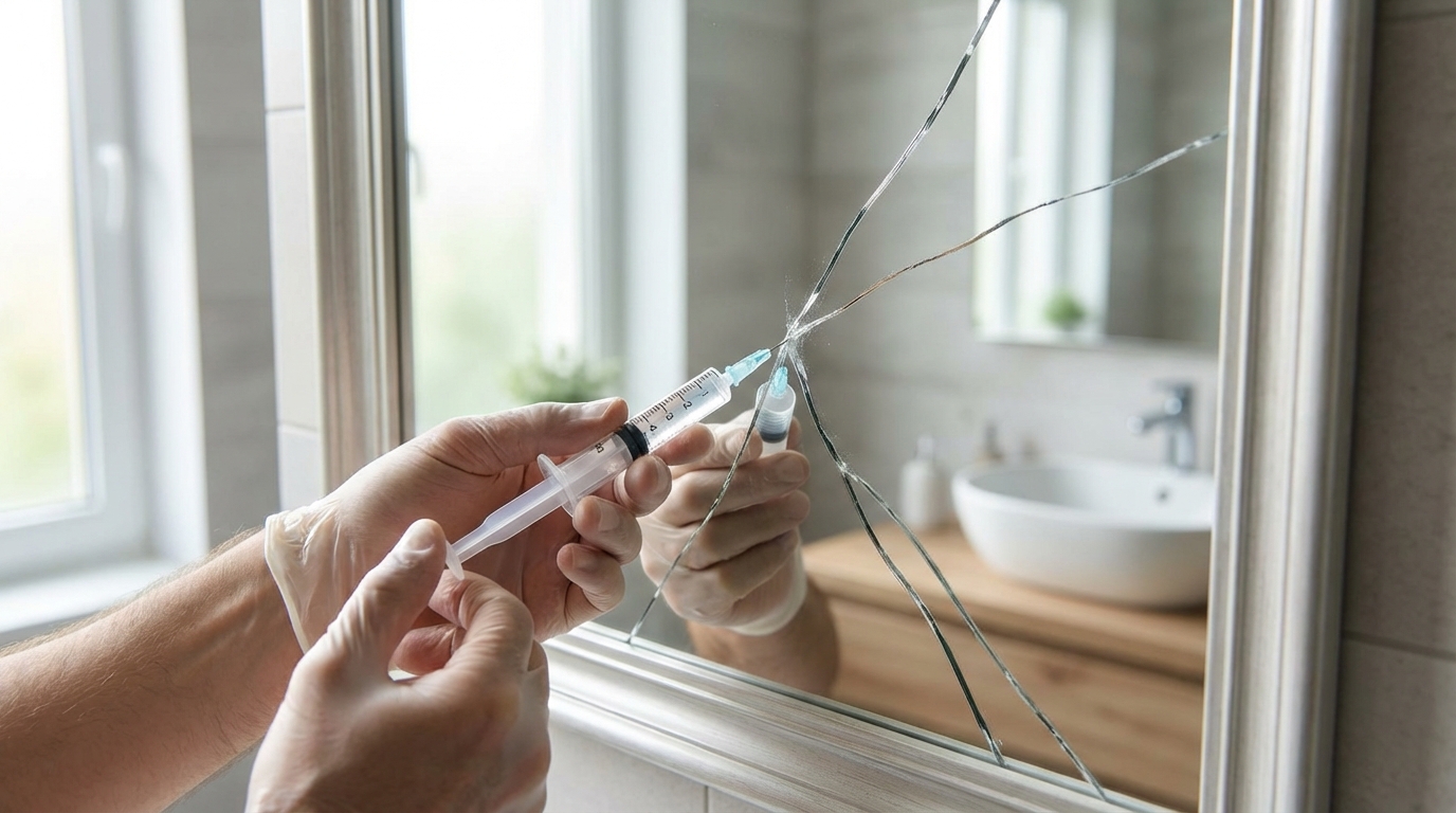 Miroir épais fissuré : cette résine méconnue efface la trace en 20 min et évite la facture du miroitier