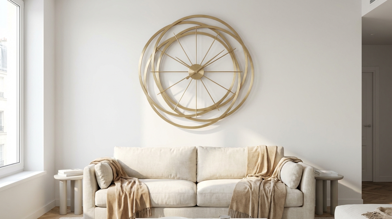 Mur blanc trop froid ? Cette horloge dorée Maisons du Monde à moins de 30 € change l’ambiance en quelques secondes