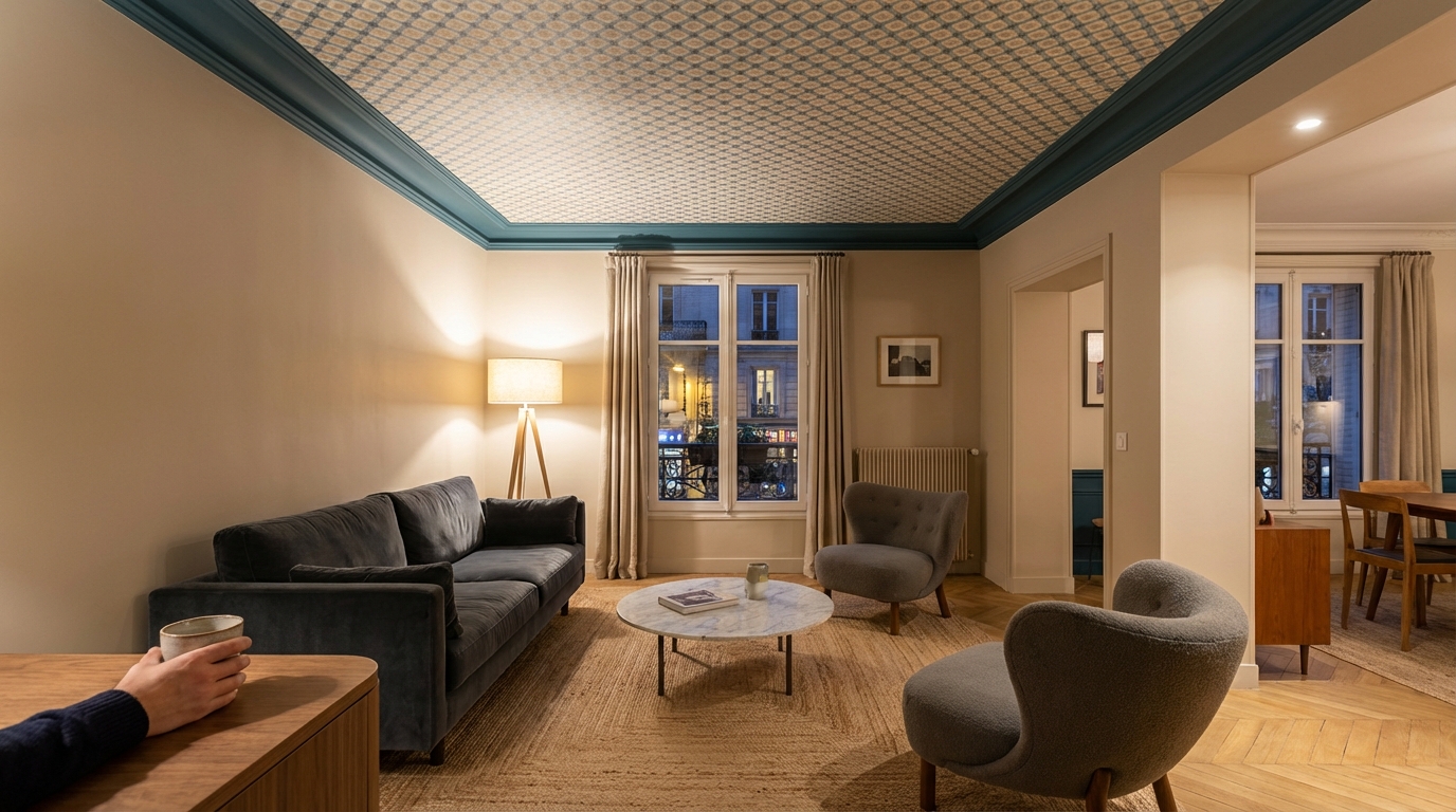 Plafond blanc : arrêtez de le peindre, cette astuce 2025 ultra simple métamorphose votre pièce en 2 heures