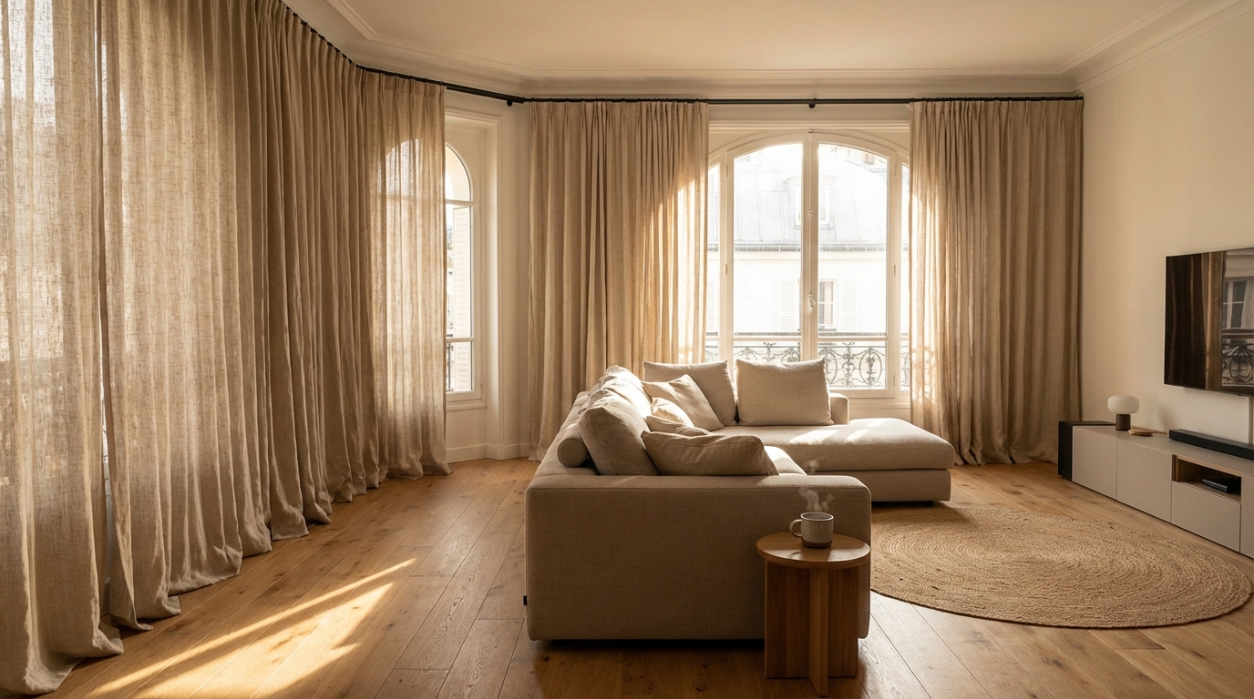 Rideaux en lin : ne payez plus 200 € grâce à cette astuce avec du linge de maison détourné