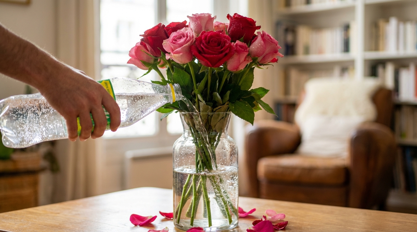 Roses qui fanent en 3 jours : versez cette boisson transparente du frigo pour les garder 1 semaine de plus