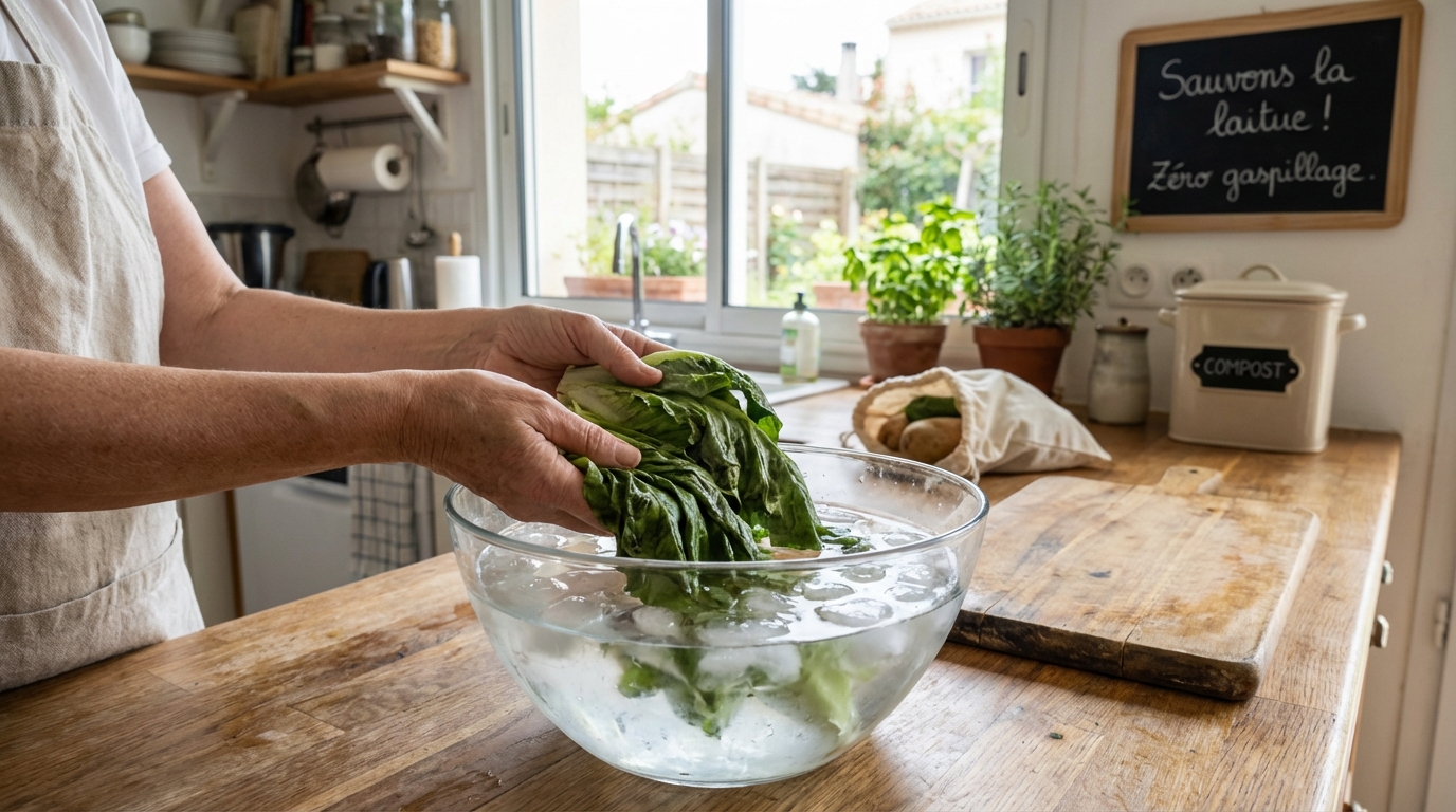 Salade ramollie au frigo : ne la jetez plus, ce bain de grand-mère la rend plus fraîche et croquante qu&rsquo;au premier jour