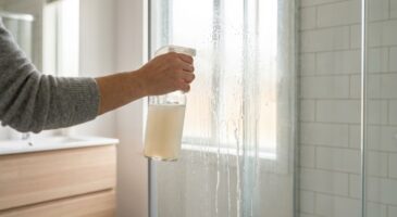 Salle de bain : arrêtez de frotter vos parois de douche, ce mélange tiède fait fondre le calcaire en 15 minutes