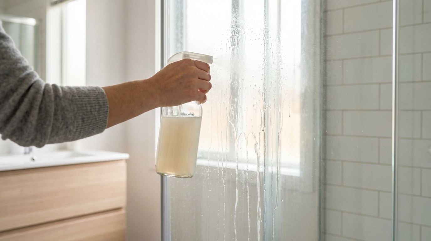 Salle de bain : arrêtez de frotter vos parois de douche, ce mélange tiède fait fondre le calcaire en 15 minutes