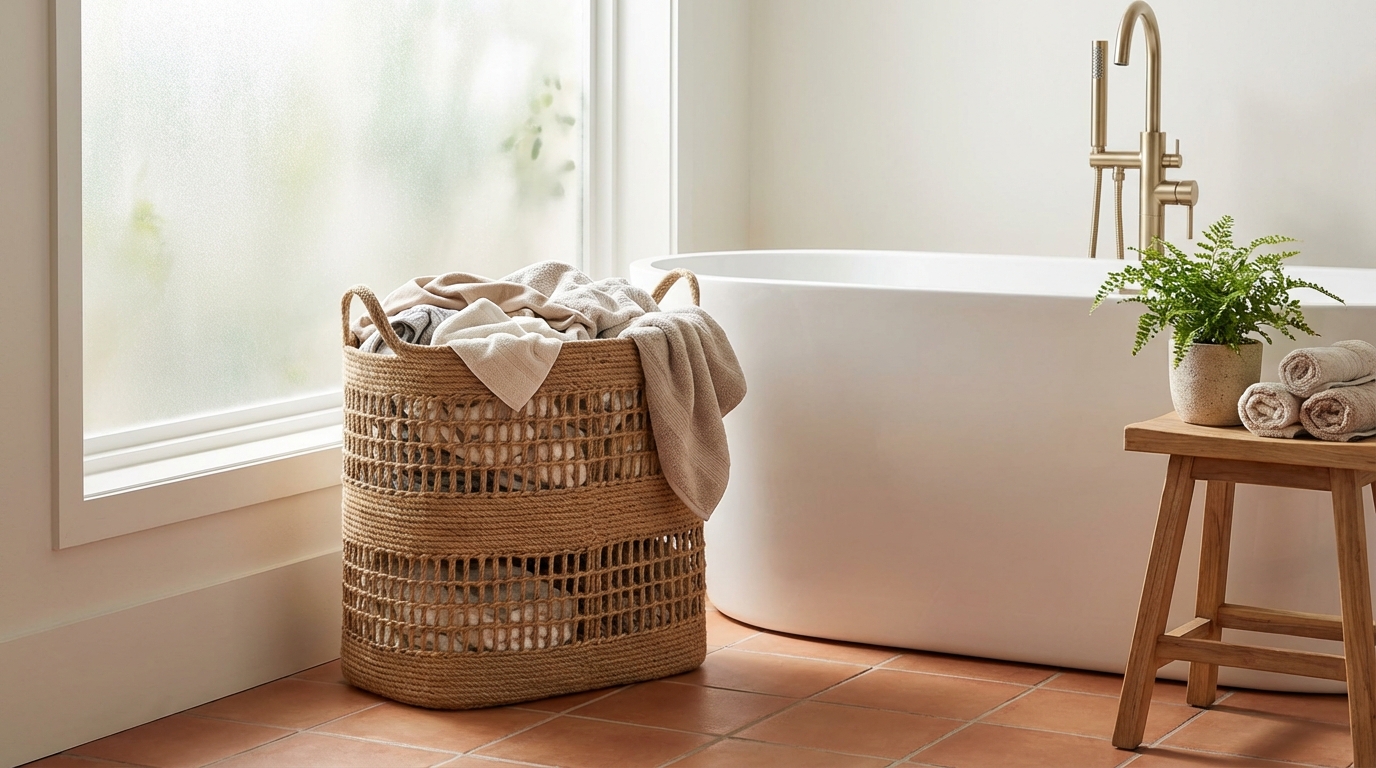 Salle de bain qui sent l&rsquo;humidité : ce panier à linge Westwing ventilé et incassable met fin au cauchemar du moisi