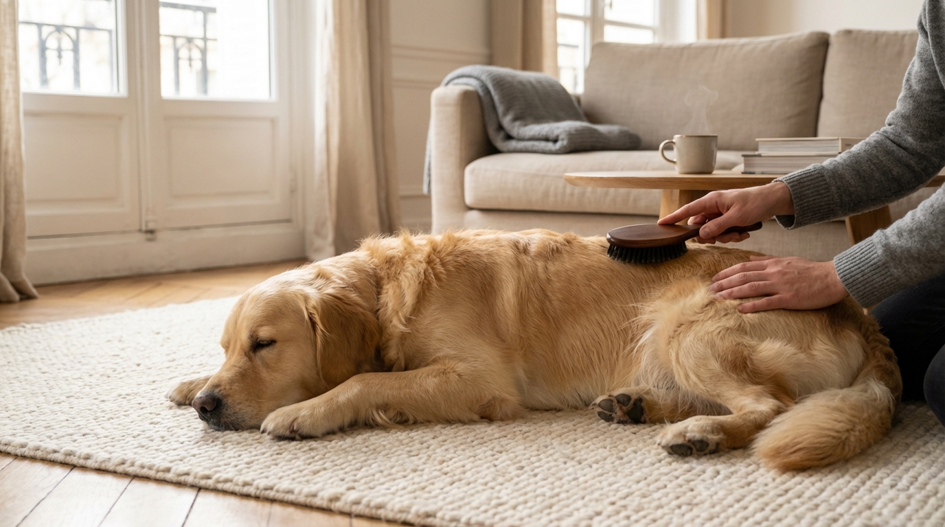 Si votre chien perd ses poils partout, ne zappez plus ce geste de 2 minutes le soir chez vous