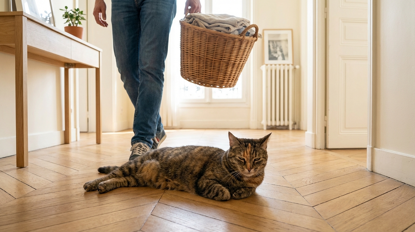 Votre chat se jette toujours sous vos pieds ? Cette façon de réagir évite les chutes et renforce votre lien