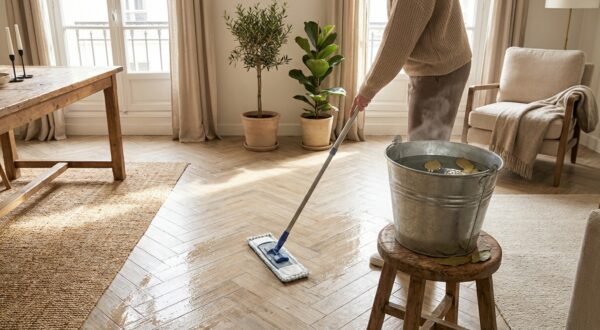 Arrêtez de ruiner vos sols au vinaigre blanc : cet ingrédient du placard dans la serpillière change tout