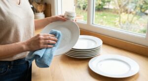 Assiettes blanches rayées de gris : ce geste avec ce produit du placard peut tout effacer au lieu de les jeter
