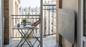 Balcon encombré : cette table de balcon à moins de 30 € libère l’espace et transforme ce mini coin en vrai salon