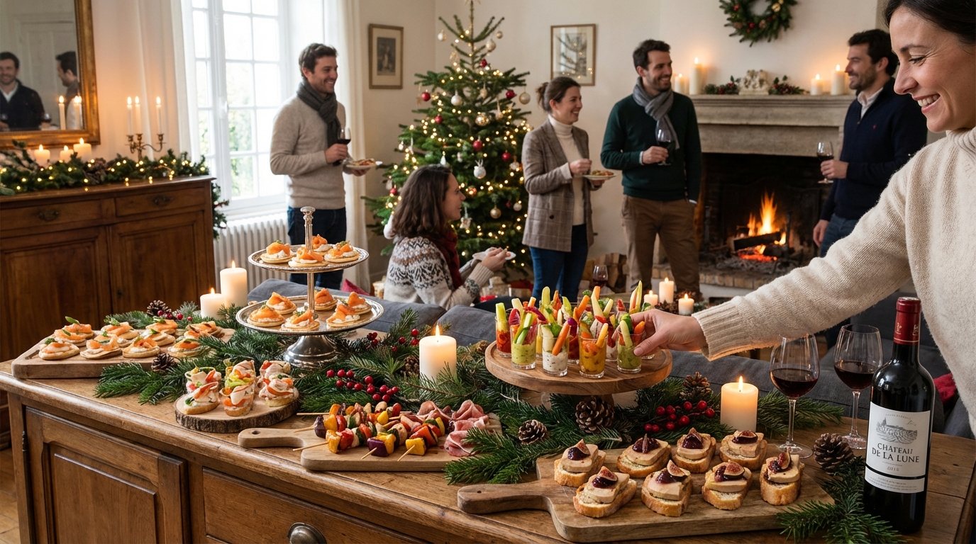 Buffet apéritif de Noël : canapés, toasts, verrines, brochettes ...