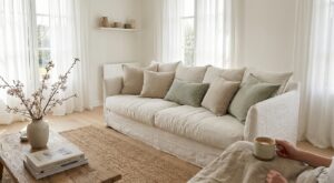Canapés : la bouclette est déjà dépassée, ce tissu naturel froissé au charme imparfait la remplace pour moins cher