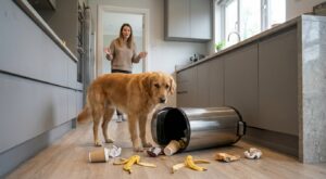 Chien qui vide la poubelle : ce simple changement à la maison stoppe tout net le carnage en cuisine