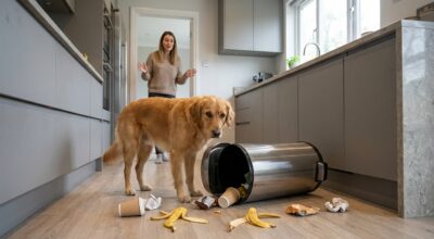 Chien qui vide la poubelle : ce simple changement à la maison stoppe tout net le carnage en cuisine