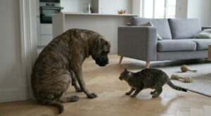 Votre chien costaud terrorisé par le chat : ces gestes à adopter vite avant que la situation n’empire