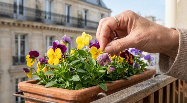 Ce geste de 2 minutes sur vos pensées au balcon évite de tout arracher et relance les fleurs jusqu’à l’été