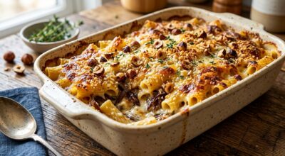 Ce gratin de pâtes au four aux oignons rôtis cache un geste de chef qui change tout à la maison, à tester ce soir
