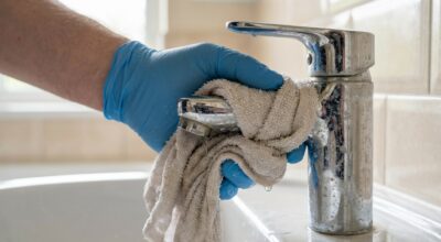 Robinet chromé plein de calcaire : ce torchon de cuisine utilisé par un plombier fait fondre les taches seul