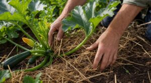 En mai, ce geste discret au pied des courgettes garde la terre fraîche et divise vos arrosages par deux