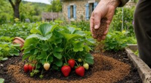 Les anciens gardent ce noyau venu de la cuisine : bien utilisé il booste les fraisiers, mal utilisé il les étouffe
