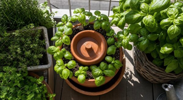 Ce pot de jardin méconnu multiplie votre basilic et l&rsquo;arrose seul en pleine canicule sans gaspiller d&rsquo;eau