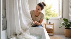 Rideau de douche : ce dépôt noir sous votre nez révèle ce que vous respirez… et 2 produits suffisent à l’éliminer