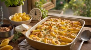 Lasagnes trop longues à préparer ? Ce gratin de pâtes thon-chèvre cuit en moitié moins de temps sauve vos soirs d&rsquo;été