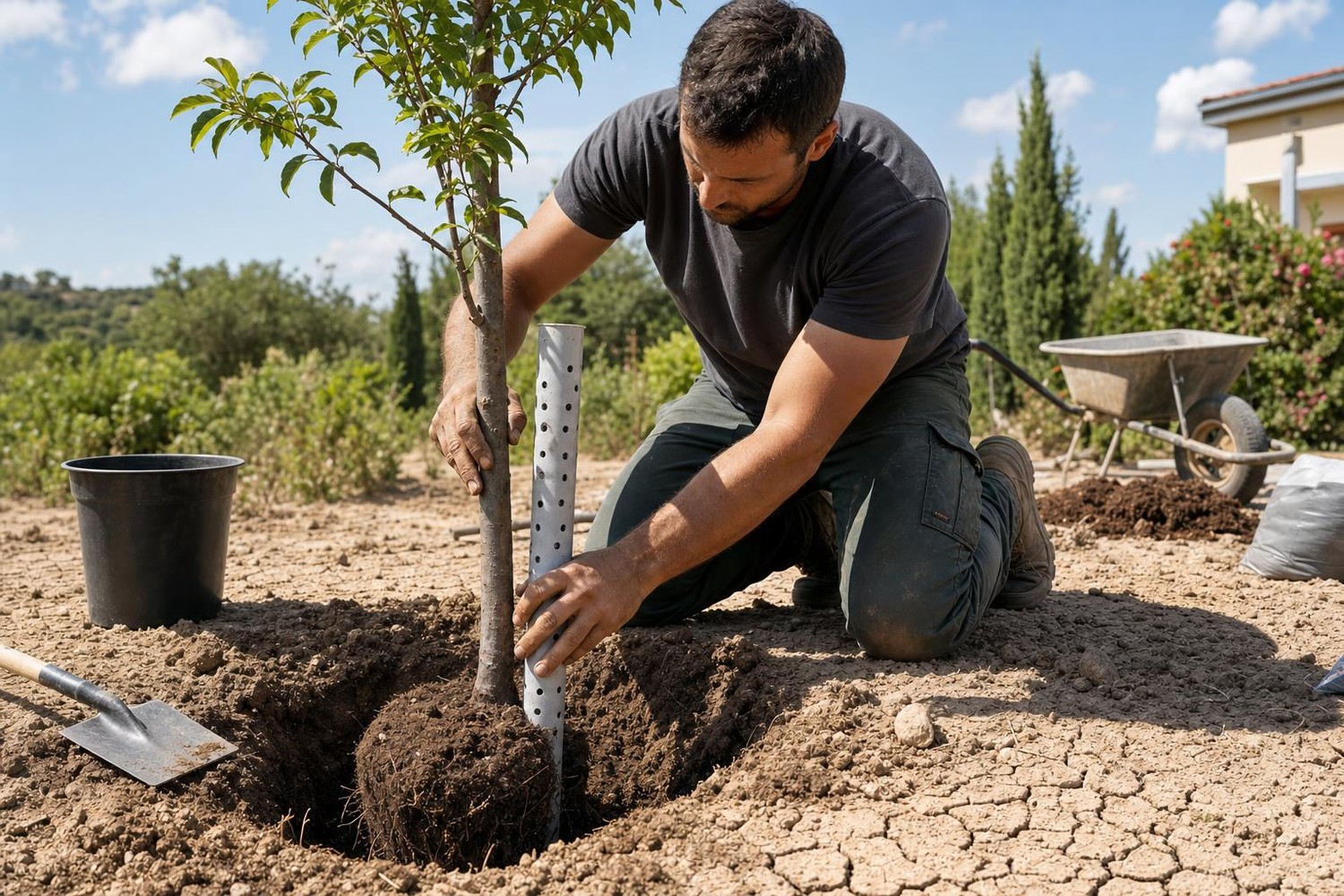 Mon paysagiste enterre toujours ce tube de 50 cm : 10 ans plus tard, mes arbres résistent à la canicule