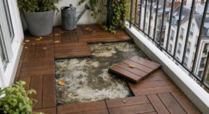 Balcon : si vous avez posé des caillebotis bois, voici pourquoi je les enlève avant l’hiver pour éviter le pire