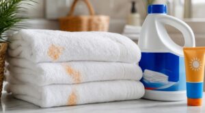 Je javellisais mes serviettes de plage blanches : cette info cachée sur ma crème solaire explique les taches rouille