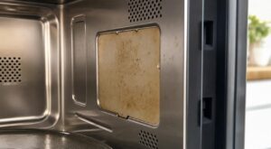 Micro-ondes : ne touchez plus cette petite plaque tachée sur le côté, elle peut ruiner vos cuissons et abîmer l’appareil