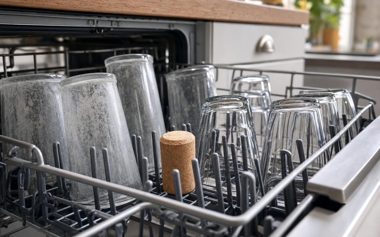 Ce bouchon de liège que tout le monde met au lave-vaisselle : ce qu’il fait à vos verres ternes (et le piège)