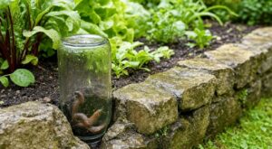 Début septembre, si cette bouteille en verre dans le muret n’est plus vide, ne la retirez surtout pas du potager