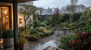 Deux voisins ont planté leurs arbustes persistants au même endroit : un seul profite encore de son jardin sous la pluie de février